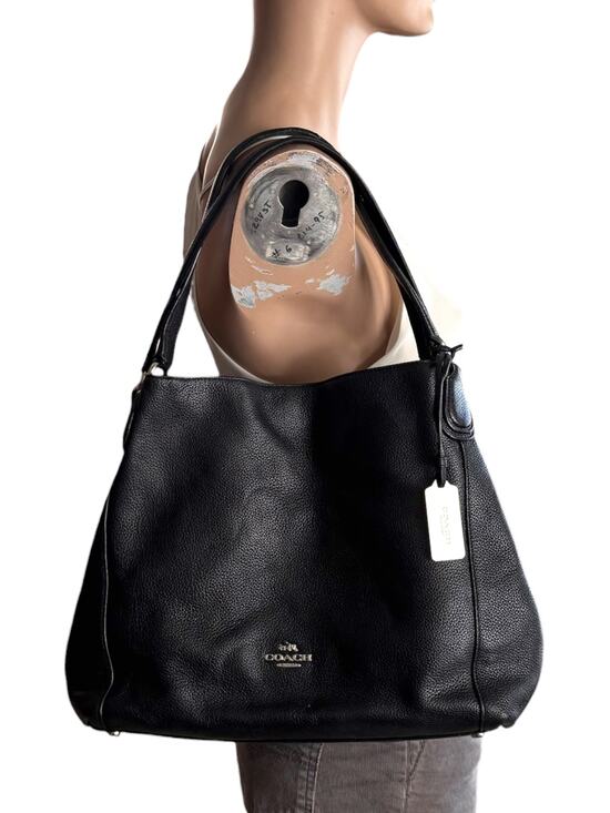 Coach Handbags - COACH 36464 Edie Black Pebble Leather Shoulder Bag Silver Turnlock Hangtag